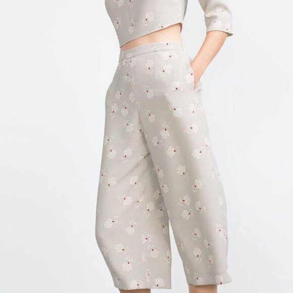 ZARA 2 PCS gray culottes pants with a floral with red dots print top size M - Picture 4 of 12